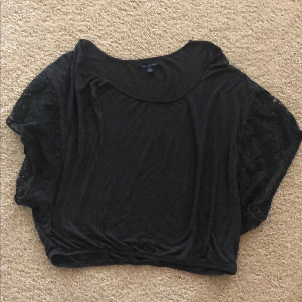 Gray Lace Sleeve American Eagle Top